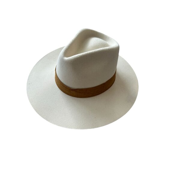 JANESSA LEONE Cream Brown Banded Fedora Straw Hat Size Medium - Picture 5 of 7